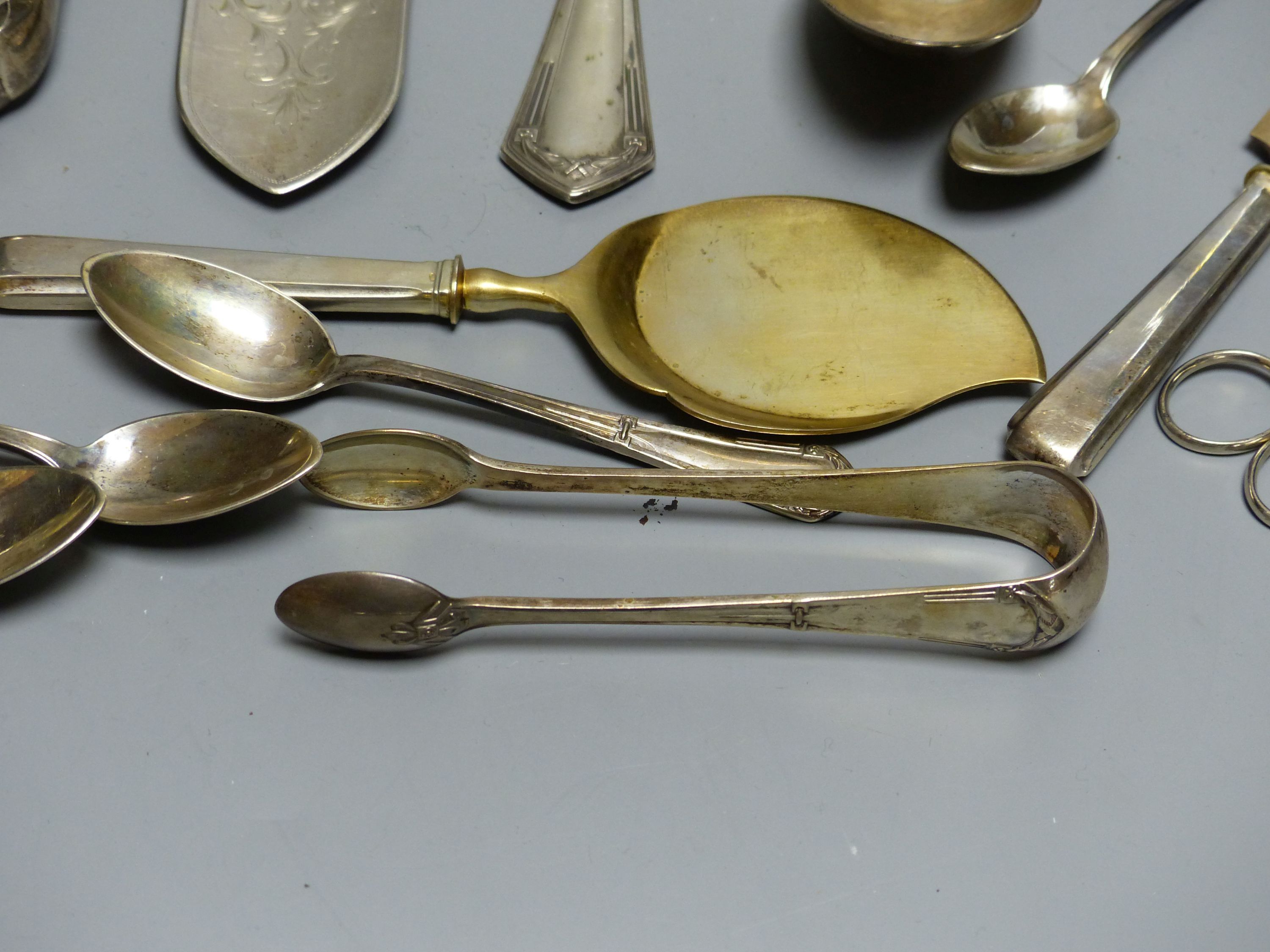 Four Austro Hungarian white metal salts and a quantity of assorted similar flatware etc.